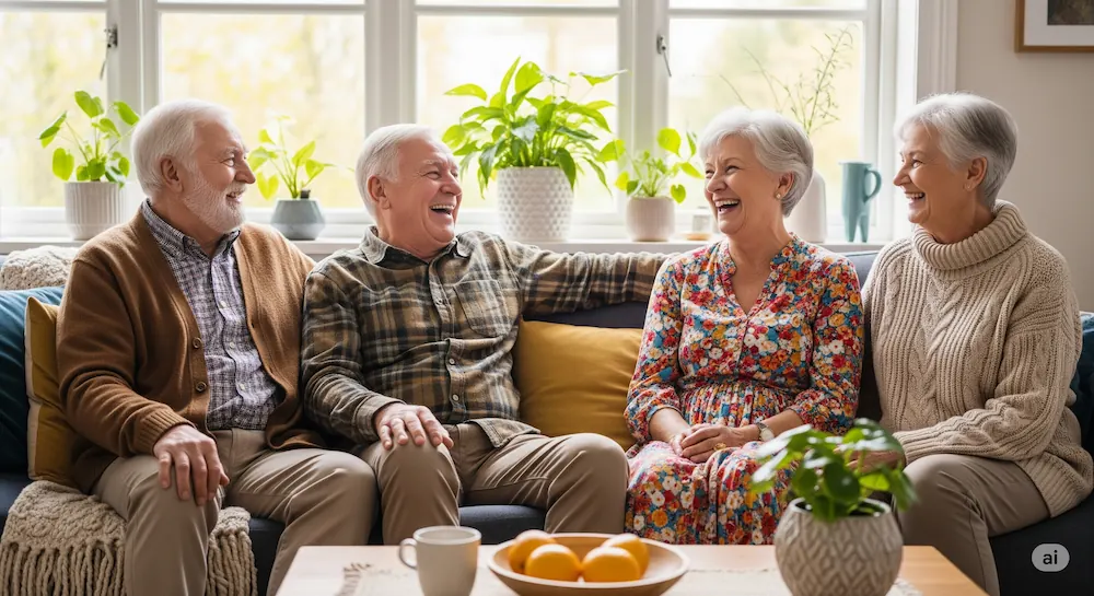 Imagen donde hay personas senior felices conviviendo.