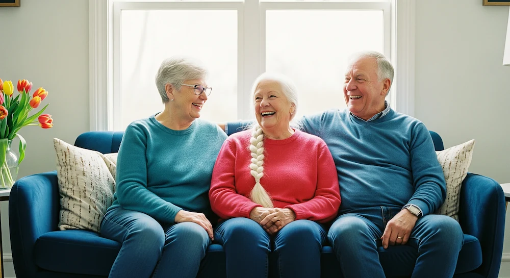 Seniors compartiendo espacios comunes en una comunidad cohousing