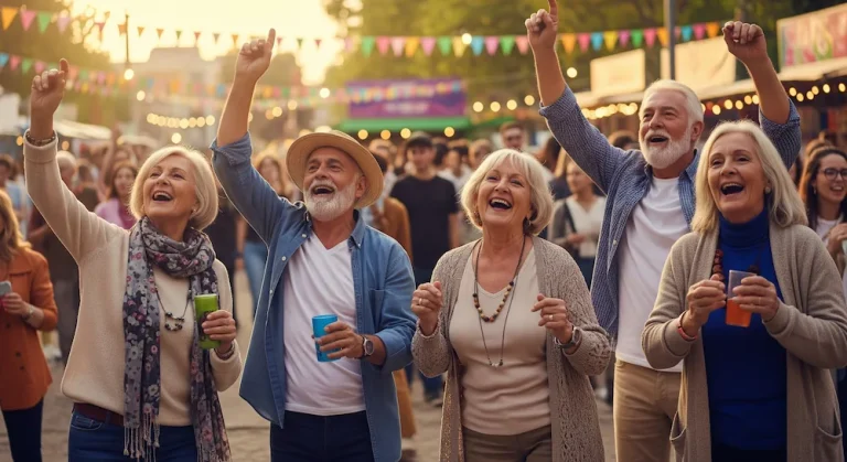 Personas senior pasándolo muy bien en un festival de música