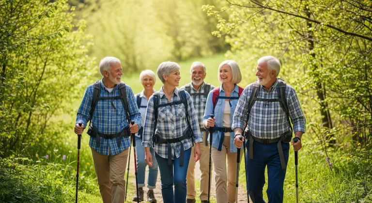 Grupo de seniors disfrutando de senderismo