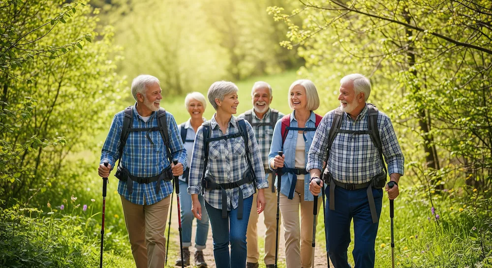 Grupo de seniors disfrutando de senderismo