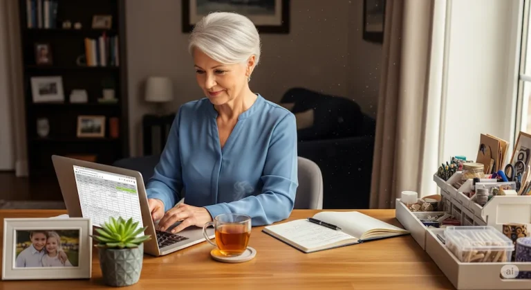 Senior emprendedor trabajando en su negocio casero