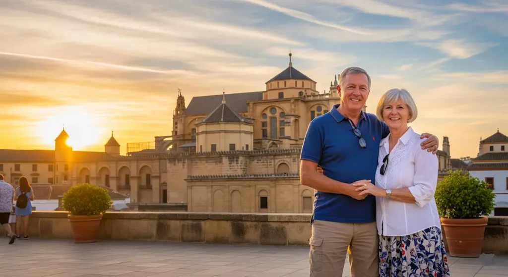 Senior admirando la Alhambra de Granada en su viaje por España