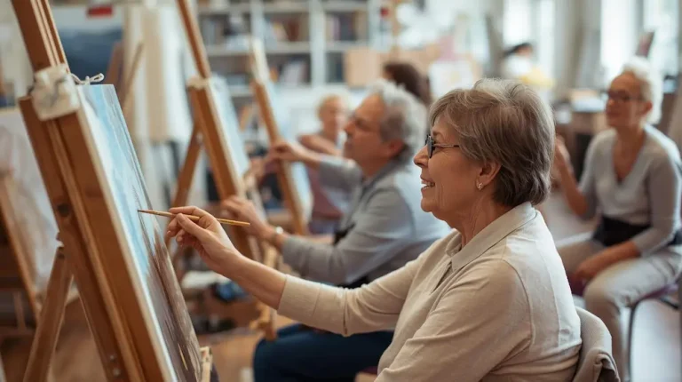 Seniors disfrutando de una clase de pintura en taller