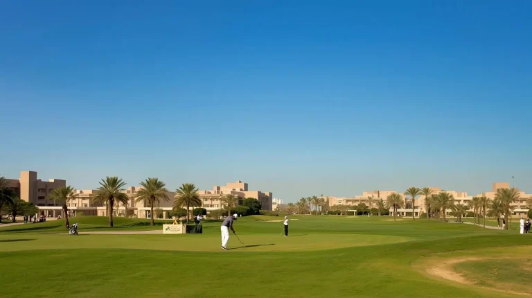 Golfistas profesionales jugando en Abu Dabi