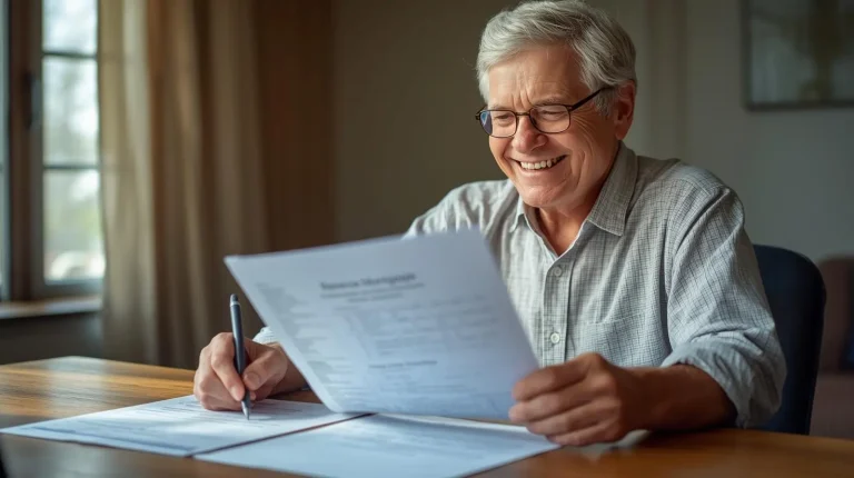 Senior aprendiendo cómo funciona una hipoteca inversa con documentación