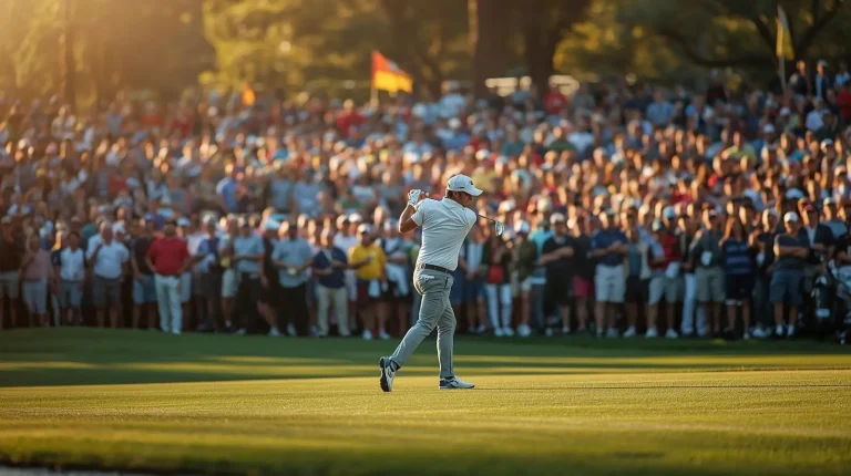 Jugador profesional de golf dando un golpe a la bola