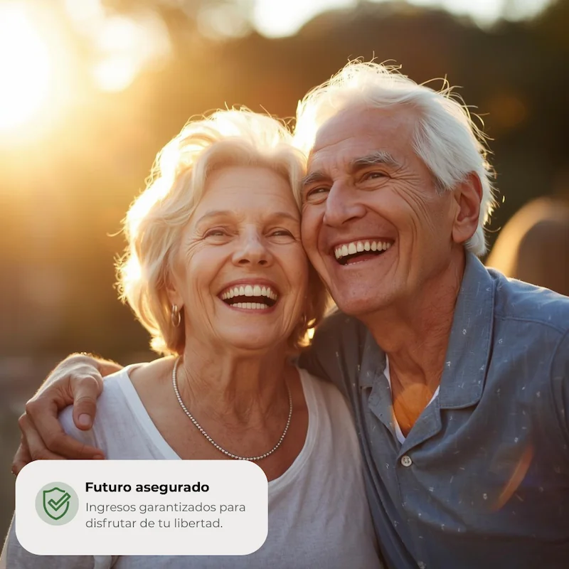 Personas mayores felices disfrutando de su seguro de rentas
