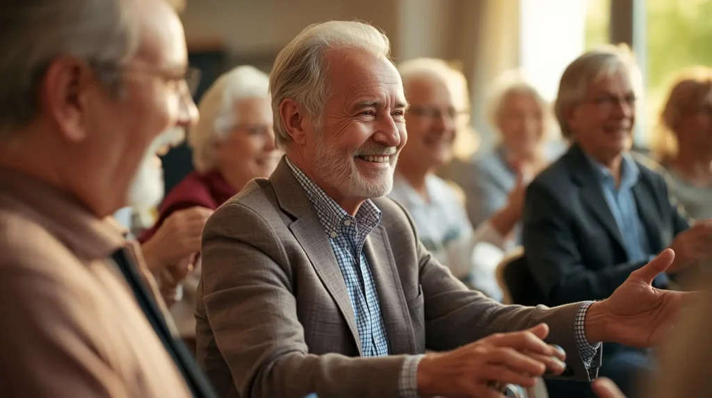 Grupo de adultos mayores disfrutando de un taller de musicoterapia
