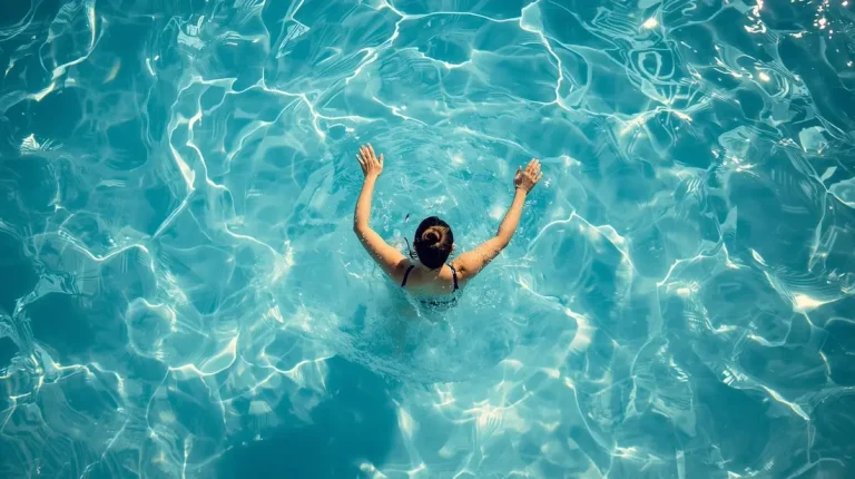 Senior disfrutando de clases de natación en piscina