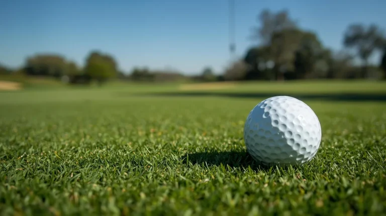 Pelota de golf y campo de fondo