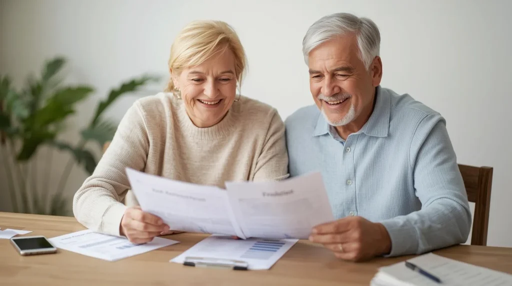 Seniors consultando documentación sobre pensiones mínimas de jubilación