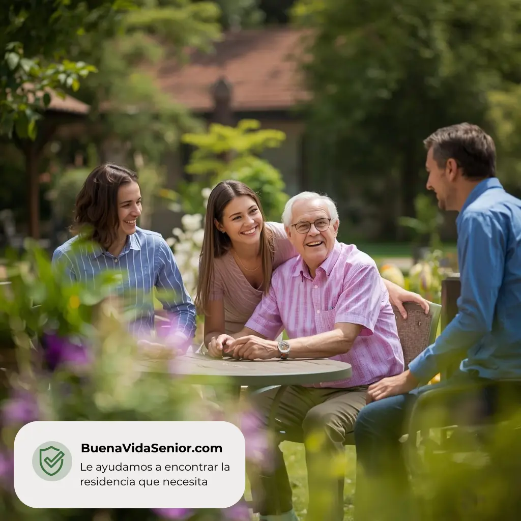 Familia muy feliz en un jardín de una residencia