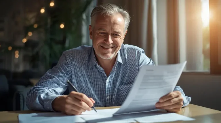 Persona mayor comparando presupuestos de seguro medico con y sin copago sobre una mesa