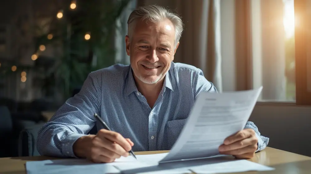 Persona mayor comparando presupuestos de seguro medico con y sin copago sobre una mesa