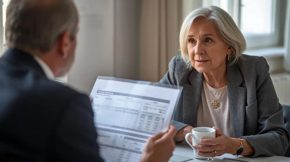 Asesor explicando un presupuesto detallado de los gastos de un entierro en España con y sin seguro de decesos