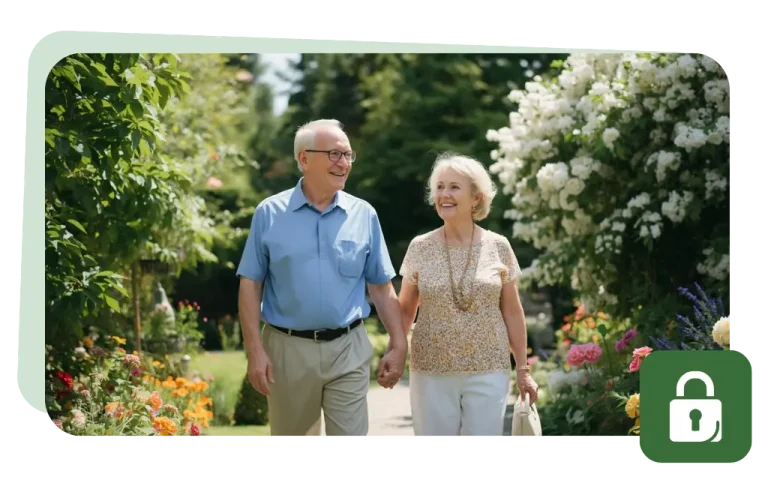 Pareja senior felices paseando