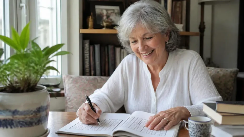 Señora senior haciendo un sudoku para prevenir la demencia
