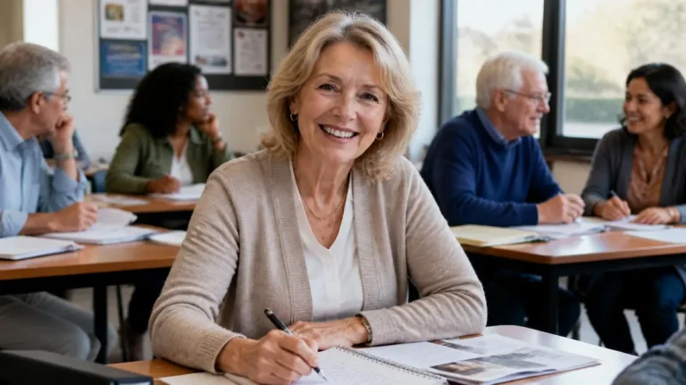 Seniors en una clase de la universidad para mayores