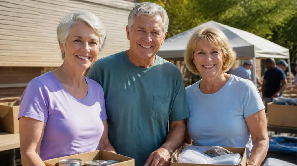 3 seniors haciendo un voluntariado