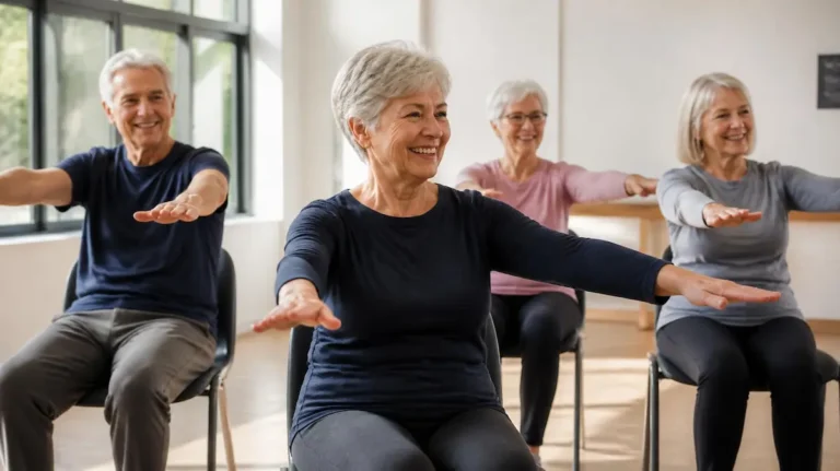 Seniors en una clase de gimnasia suave