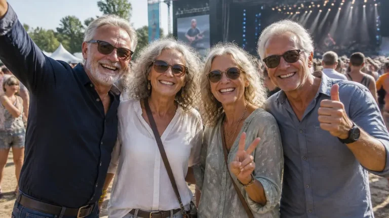 Grupo de seniors felices disfrutando de un concierto al aire libre