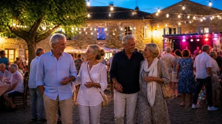 Dos parejas senior disfrutando de unas fiestas patronales