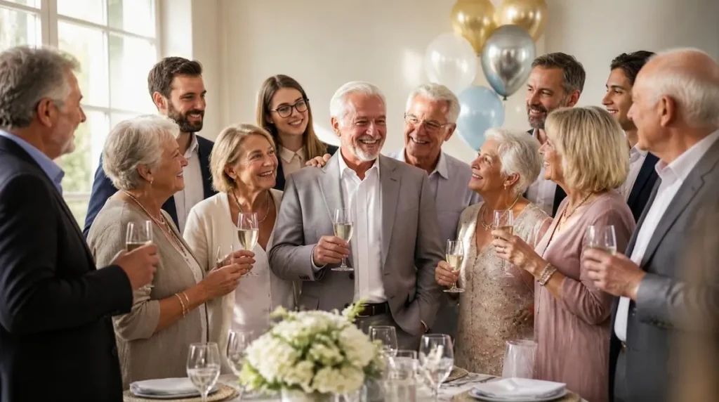 Fiesta de jubilación alegre y bien organizada.