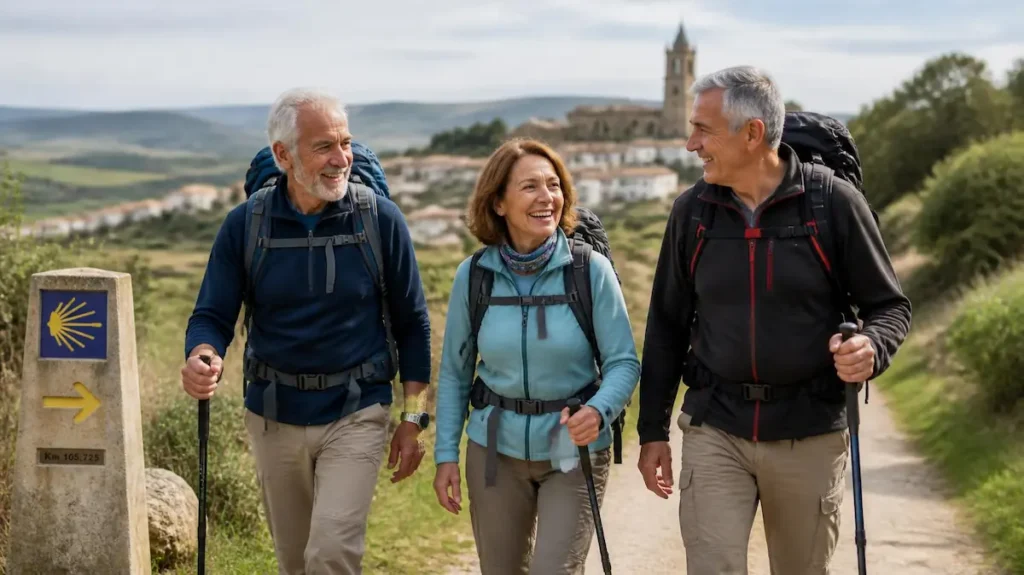 3 seniors haciendo el camino de Santiago