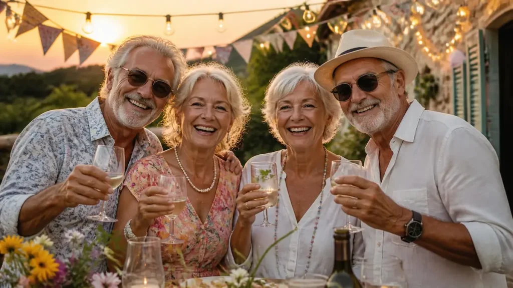 4 seniors disfrutando de una fiesta para despedir el verano