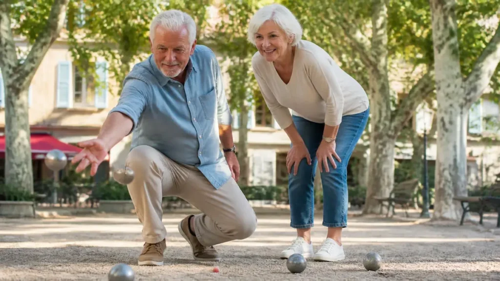 Seniors disfrutando de un partido de petanca