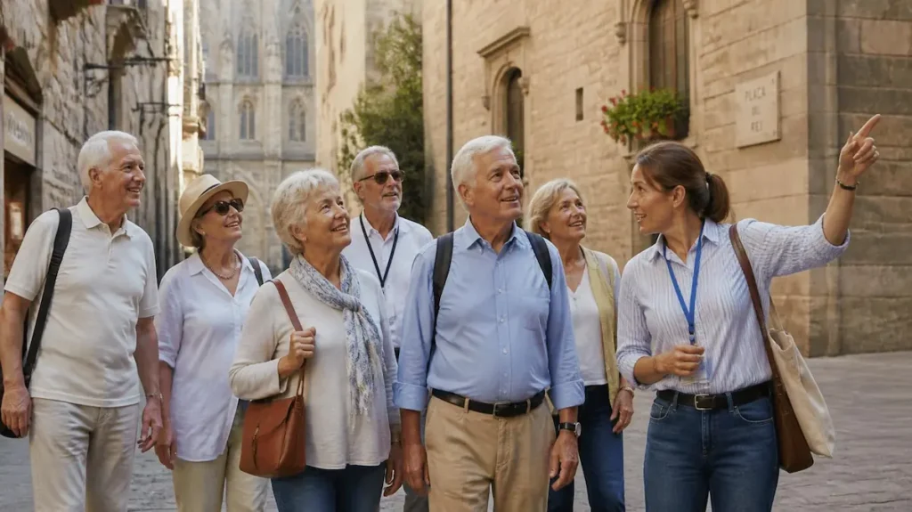 Grupo de seniors haciendo una visita cultural guiada.