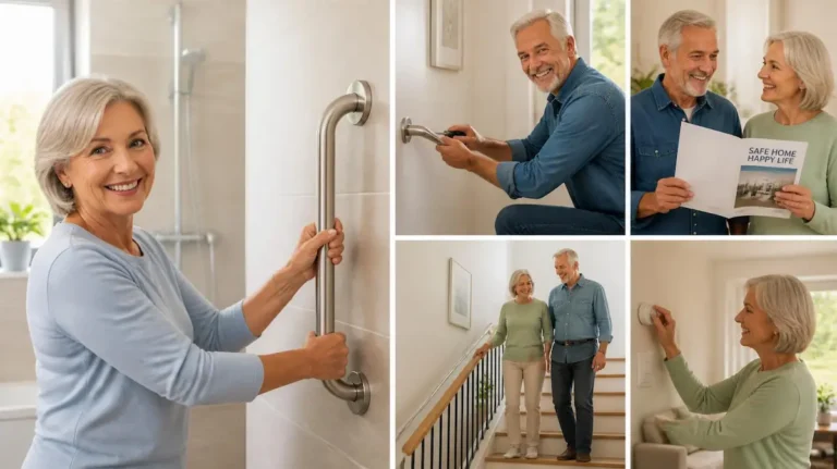 Pareja senior acondicionando su hogar para prevenir posibles caídas.