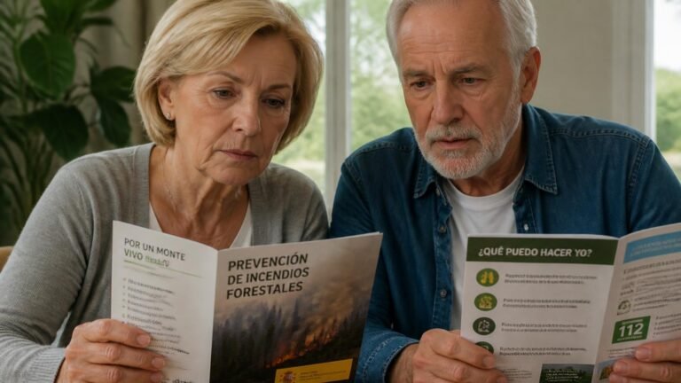 Seniors leyendo una guía sobre incendios forestales