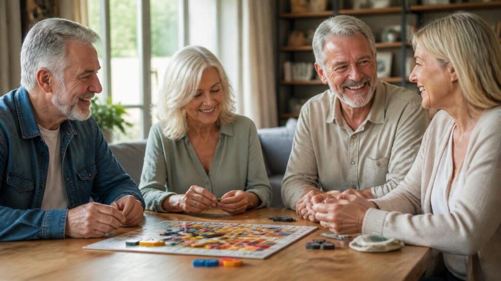 Seniors jugando a un juego de mesa