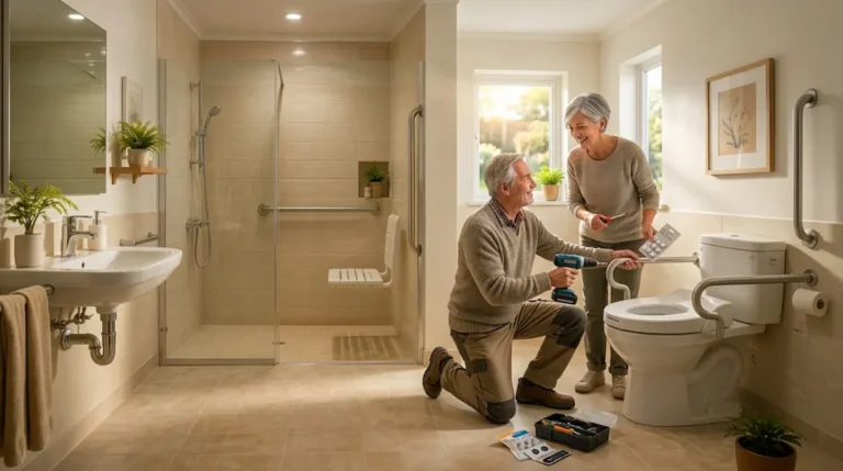 Pareja senior adaptando su hogar para prevenir posibles caídas