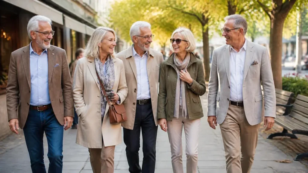 Grupo senior dando un paseo por la calle