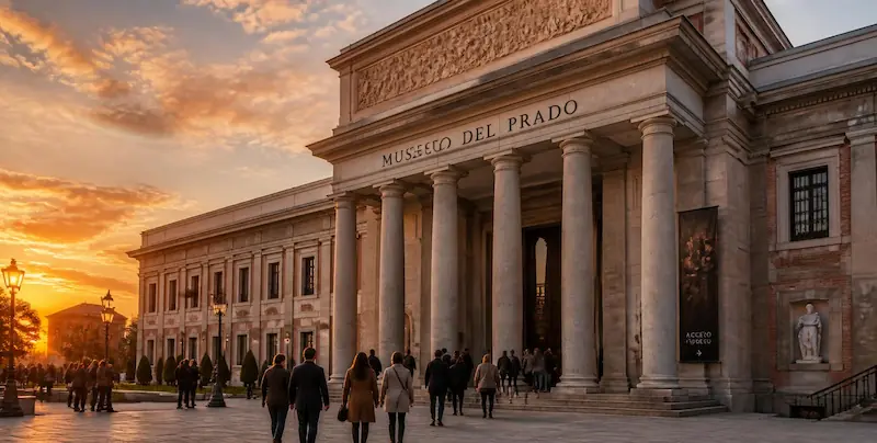 Entrada al Museo del Prado al atardecer