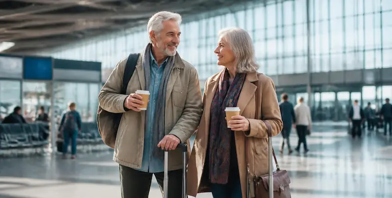 Personas mayores preparadas para viajar