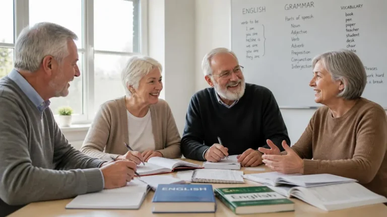 Seniors aprendiendo inglés de forma divertida y grupal