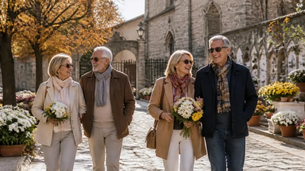Dos parejas senior celebrando el día de todos los santos
