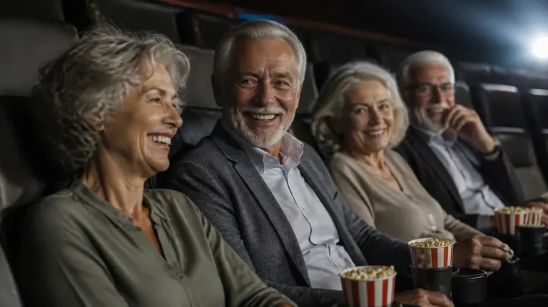 Dos parejas seniors disfrutando en el cine